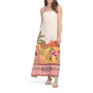 Anthropologie Paper Heart Maxi Dress Woman’s Palm Tropical Print Resort XS NWT